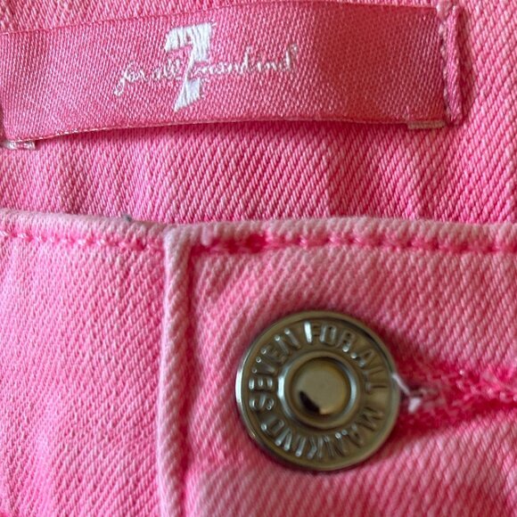 NEW (NWOT) 7 For All Mankind Pink High Waist Slim Kick Jeans w/ wh. piping sz 30 - Picture 6 of 13